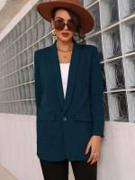 Long Sleeve Plain Shawl Collar Long Women Blazers 126