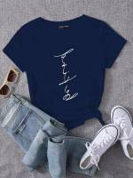  Round Neck Casual Women T-Shirts 3116