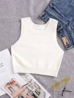 Rib-Knit Crop Plain Women Sweater Vests 8781