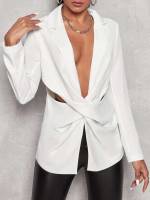 Cut Out Long Sleeve White Lapel Women Coats 212