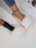  Plain Contrast Faux Fur Shoes 334