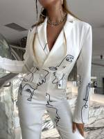 Long Sleeve White Figure Women Jumpsuits 8132