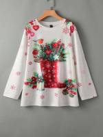 Round Neck Casual Christmas Long Sleeve Plus Size T-shirts 204