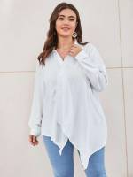 Casual Plain Long Sleeve Regular Fit Plus Size Blouses 195