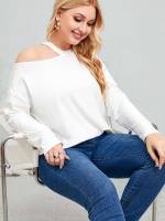 Regular Fit Regular White Asymmetrical Plus Size T-shirts 5606