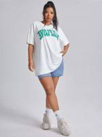 Half Sleeve Round Neck White Plus Size T-shirts 9797