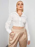 White Casual Collar Crop Women Plus Clothing 8132