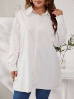 Casual Plain Long Oversized Plus Size Blouses 1036