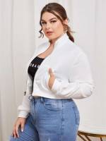 Casual Crop White Plain Plus Size Sweatshirts 216