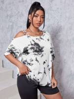 Asymmetrical Half Sleeve Regular Fit White Plus Size Tops 379