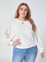  White Plain Long Sleeve Women Plus Clothing 933