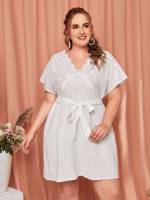 Short Sleeve White Boho Plain Plus Size Dresses 9831