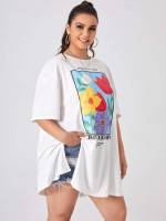  White Oversized Casual Plus Size T-shirts 2228