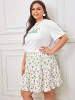 Round Neck  White Plus Size Co-Ords 699