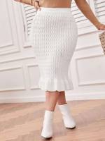 Midi White  Plus Size Sweater Skirts 6123