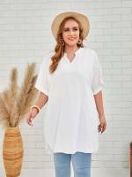 Half Sleeve Long White Casual Plus Size Tops 8505