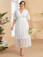 Romantic Sheer Plain Plus Size Dresses 33