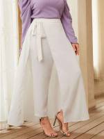  Knot Plain Plus Size Pants 5395