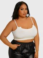 Crop Plain Sleeveless Plus Size Knitwear 2228