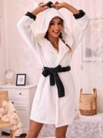 White Plain Casual Hooded Women Robes 906