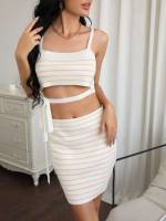 Spaghetti Strap Striped Tie Front Women Clothing 471