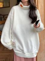  High Neck Long Sleeve Patched Women Sweatshirts 9345