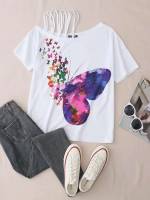 White Short Sleeve Asymmetrical Neck Regular Fit Women Tops, Blouses  Tee 9182