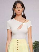 Slim Fit Plain Asymmetrical Neck Asymmetrical Women Tops, Blouses  Tee 2686