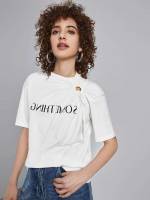 Regular Fit White Short Sleeve Round Neck Women Tops, Blouses  Tee 2939