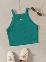 Crop Plain Rib-Knit Women Tank Tops  Camis 687