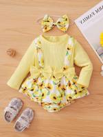 Long Sleeve Bow Round Neck Baby Bodysuits 7264