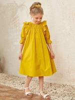 Cute Midi Plain Round Neck Girls Dresses 7301