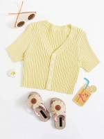 Short Sleeve Yellow Plain Kids Clothing 1603