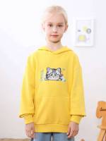 Yellow Hooded Casual Pocket Girls Clothing 917