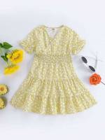 Boho Floral V neck Yellow Toddler Girls Clothing 965