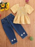  Slim Fit Square Neck Plaid Kids Clothing 1219