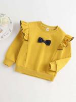 Yellow Round Neck Regular Fit Long Sleeve Toddler Girl Sweatshirts 884