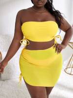 Cute Drawstring Plus Size Beachwear 7834