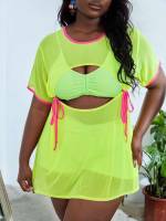  Plain Short Sleeve Plus Size Beachwear 4094