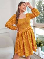  Boho Shirred Square Neck Plus Size Dresses 2753