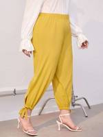 Yellow Cropped Casual Women Plus Clothing 948