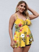  Floral Spaghetti Strap Plus Size Beachwear 7145