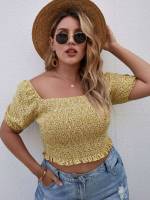  Crop Yellow Short Sleeve Plus Size Women Tops 9020