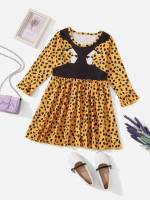 Long Sleeve Ruffle Midi Colorblock Toddler Girl Dresses 534