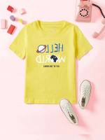 Yellow Regular Cartoon Round Neck Toddler Girls Clothing 7922