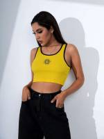  Scoop Neck Graphic Crop Women Tank Tops  Camis 340