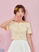 Yellow Short Sleeve Regular Fit Casual Women Clothing 690