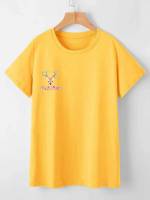 Yellow Round Neck Regular Fit Women T-Shirts 5107