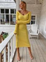  Slim Fit Elegant Off the Shoulder Women Sweater Dresses 825