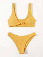 Plain  Yellow Women Beachwear 9585